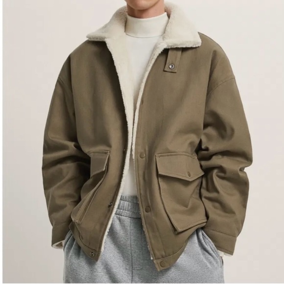 Zara Double Faced Cotton Jacket with Faux Shearling - Picture 1 of 7